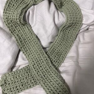 Handmade Knit Scarf in Sage Green and gray